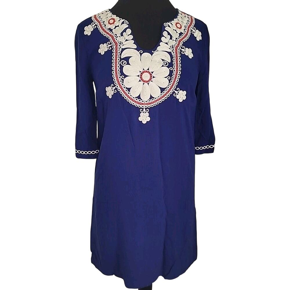 Boden Blue Embroidered Dress 2R Cottagecore Chic